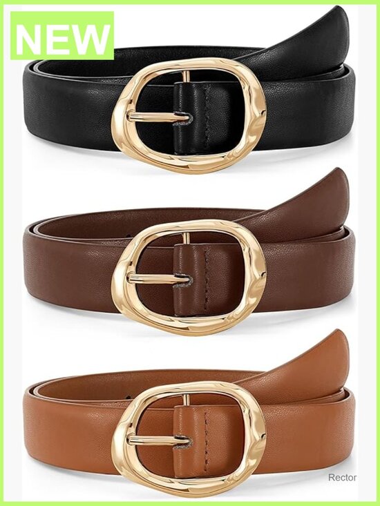 3 Pack Women Faux Leather Belts with Gold Buckle Adjustable Sizes 26-46 main image 4